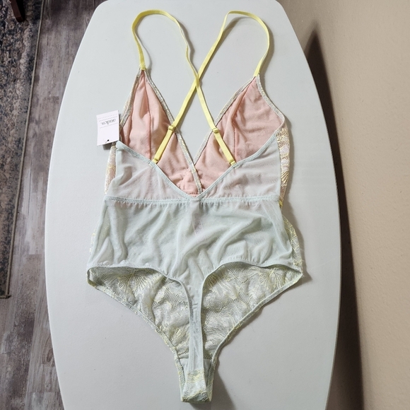 Auden Womens Pastel Floral Lace Thong Negligee/Teddy |S| |NWT| - Picture 4 of 11